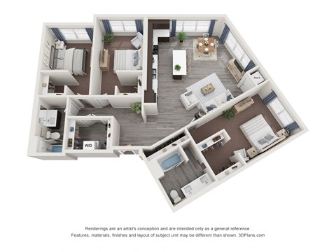 Floor plan for 3 beds, 2 baths, 1440 sqft